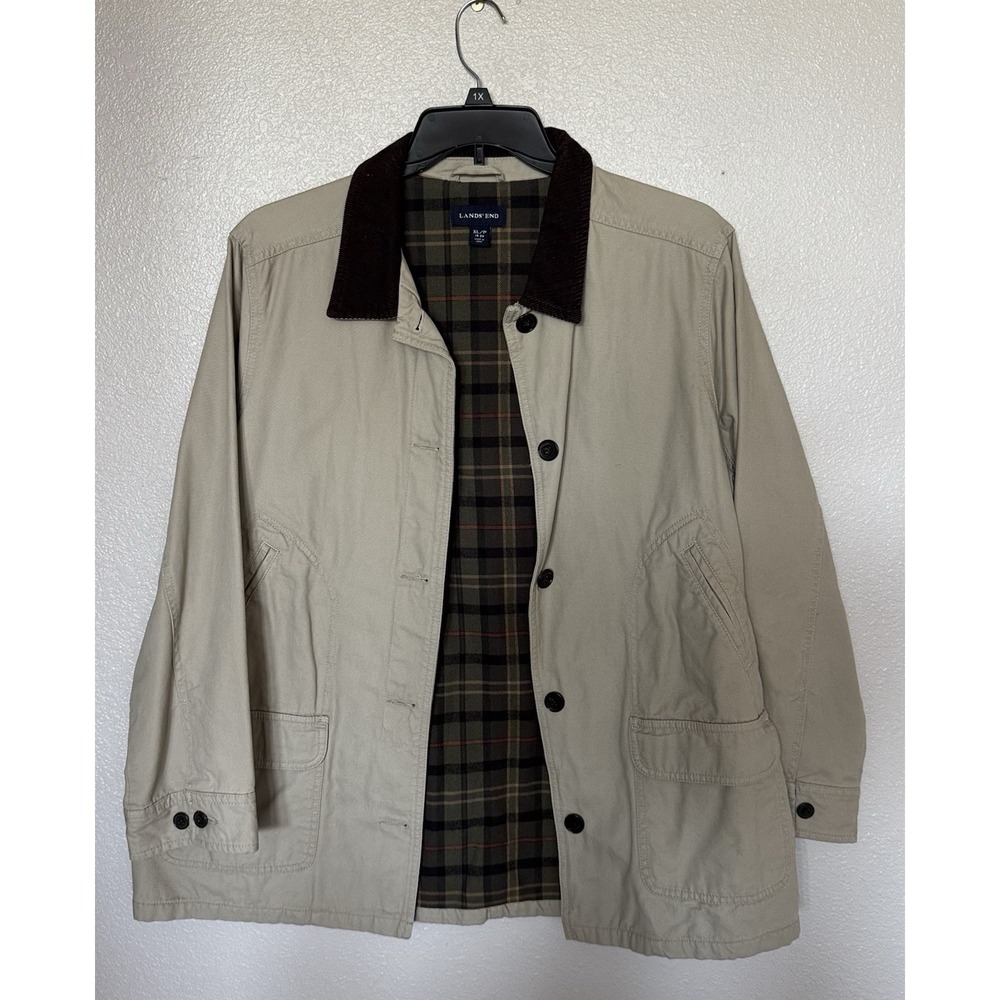 Lands' End Beige Blanket Lined Chore Coat Corduroy Collar Women's XL